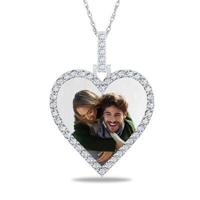 Lab Grown Diamond Bar 1ctw Heart Pendant in 10K White Gold